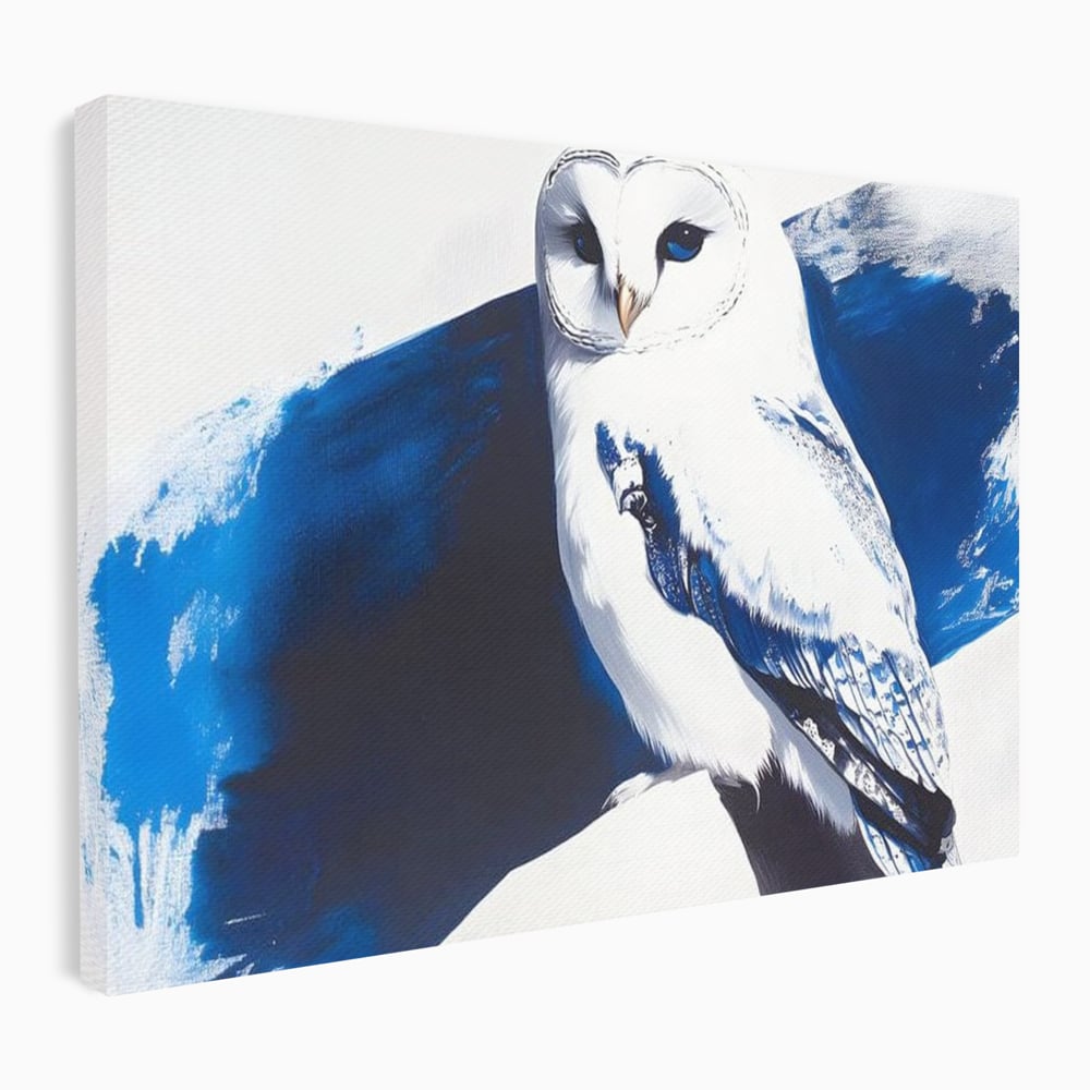 Tablou canvas cu tablou canvas cu bufnita alba, fara rama, pe sasiu de lemn